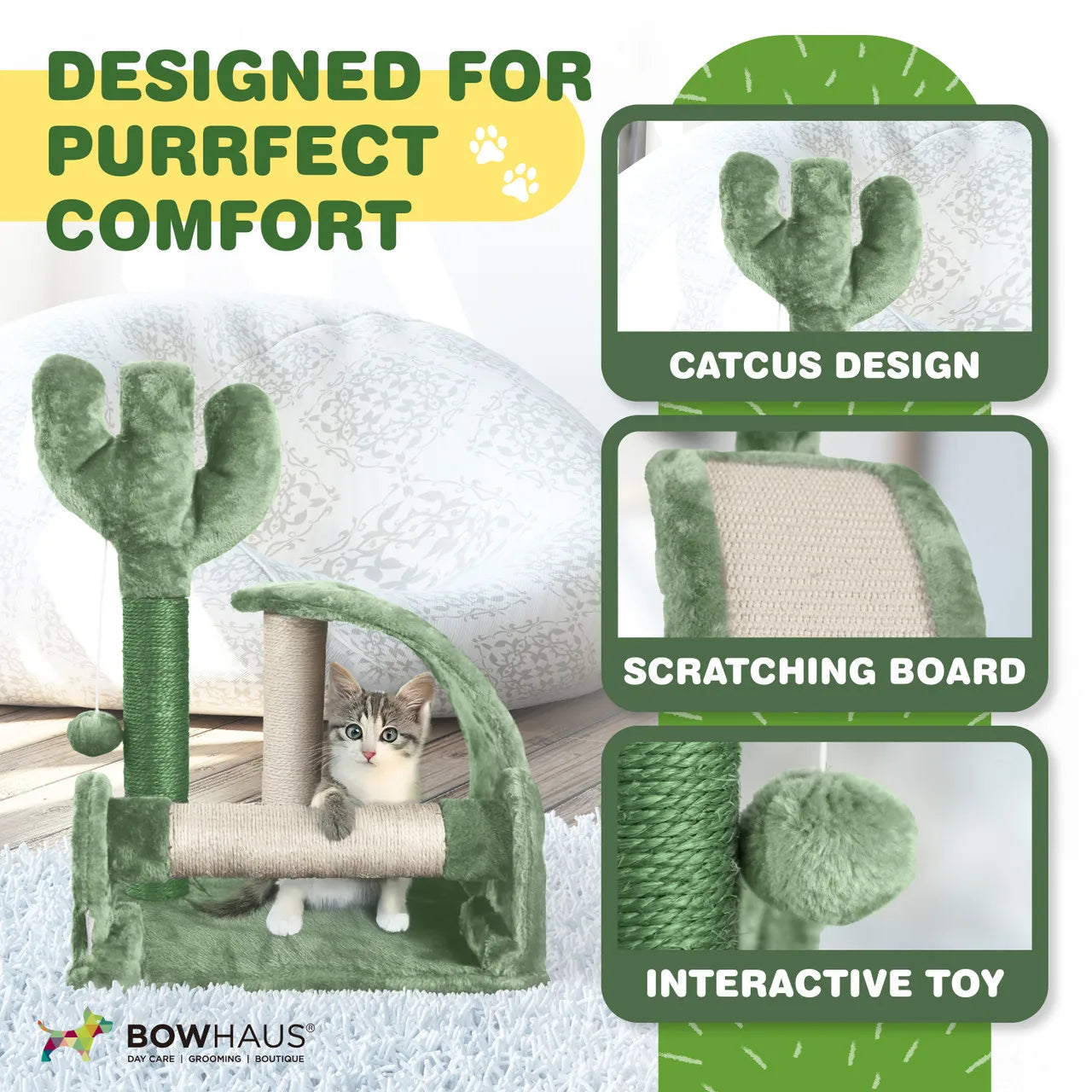 Cactus Cat Tree Tower for Indoor Cats, Green Cute 20-Inch Small Cat Tree with Thickened Base,
