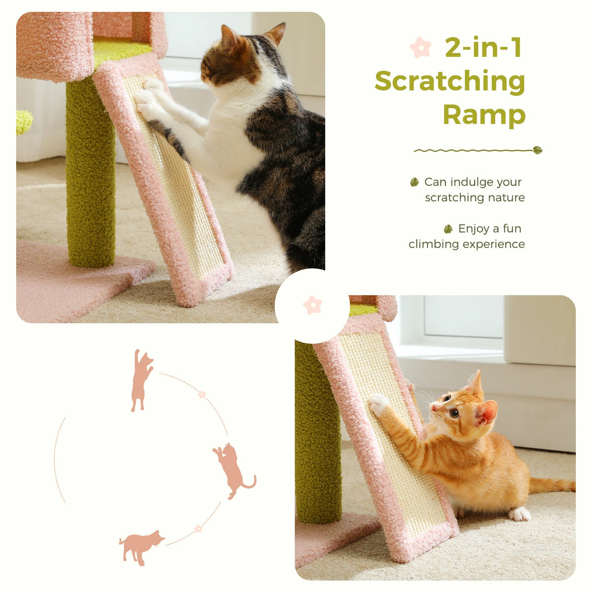 Flower Cat Tree Multi-Level Tower with Sisal Covered Scratching Posts Cute Condo With Top Perch