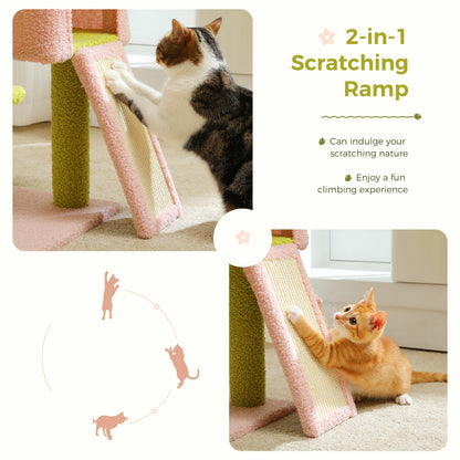 Flower Cat Tree Multi-Level Tower with Sisal Covered Scratching Posts Cute Condo With Top Perch
