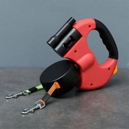 Double Headed Dog Leash with LED Light Retractable for Small Medium Dogs
