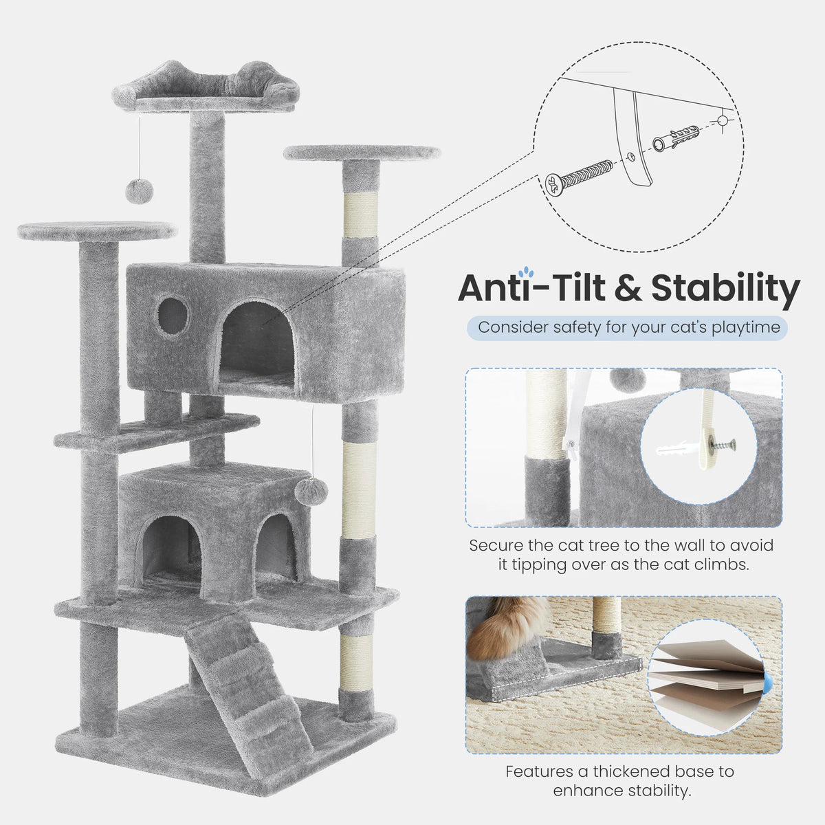 54IN Indoor Cat Tree Tower Multi-Level with Sisal Scratching Post Round Platform Condo with Climbing Ladder