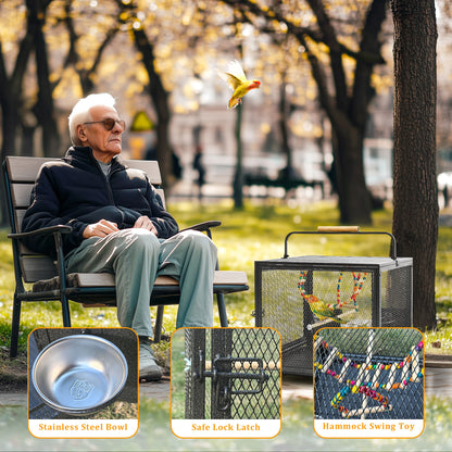 Large Metal Bird Cage for Cockatiels Parakeet Lovebirds - Flight Cage with Hammock Swing Toy and Perch Stand