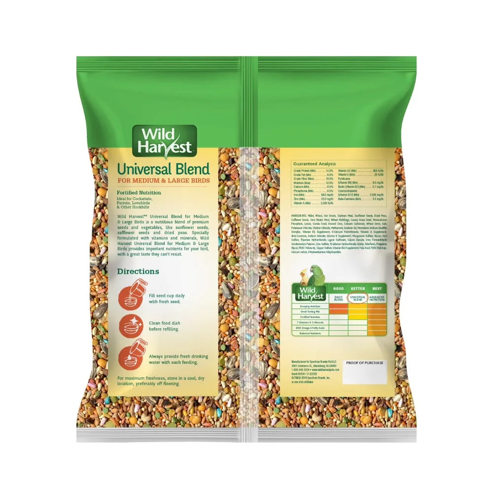 Premium Fortified Bird Food Blend for Medium and Large Parrots Cockatiels Macaws 3 Pounds
