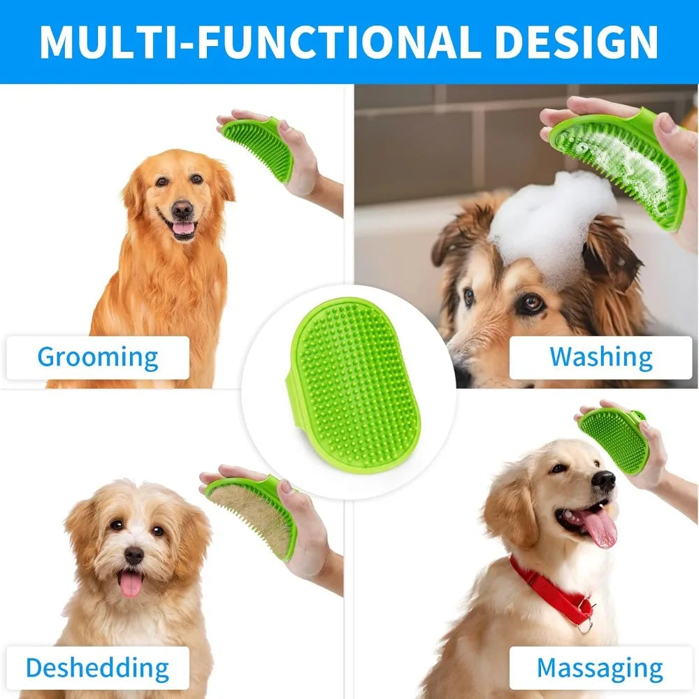 Professional Dog Grooming Brush and Shampoo Massage Bath Brush  with Adjustable Soft Loop Handle for Washing and Deshedding,