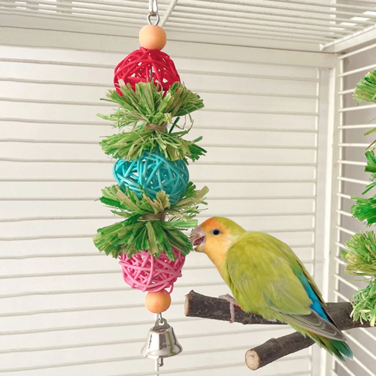 Parrot Chew Toys Natural Corn Husk Ball and Cob String Hanging Foraging Interactive Bird Toys