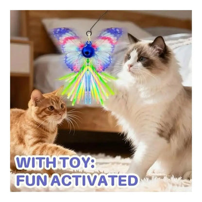 Interactive Cat Wand Toy With Butterfly Attachments, 3Pack Cat Wands With Stable Base, HandsFree SelfPlay Indoor Exercise
