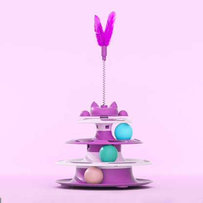 Turntable Toy With Interactive Cat Ball & Teaser Wand Automatic Self Play For Cats And Kitten