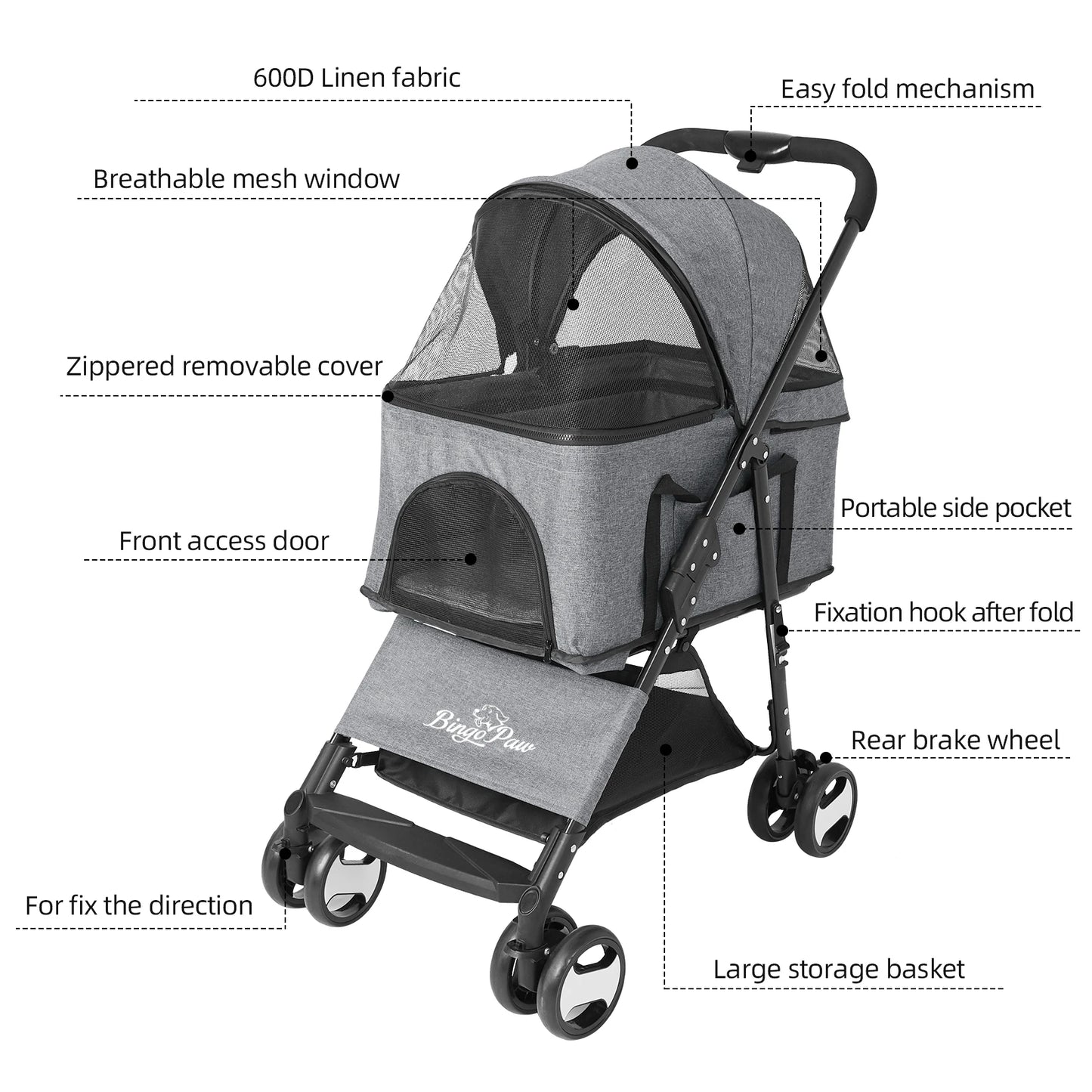 Pet Stroller with Detachable Carrier Cart