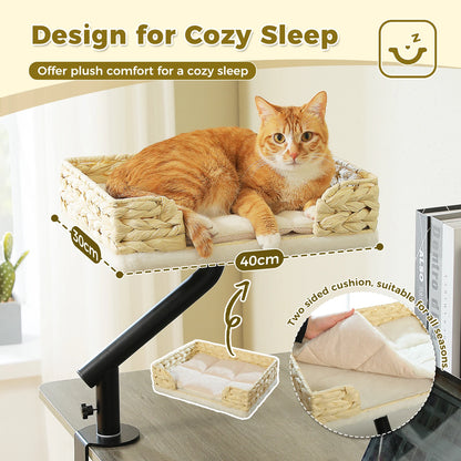 Cat Desk Bed, 360° Rotatable Bed Stand for Indoor Cats, Adjustable Basket,