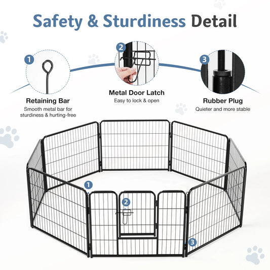 JHK Metal 8 Panels Dog Playpen 24 Inch to 32 Inch Foldable Large Dog Puppy Exercise for Yard
