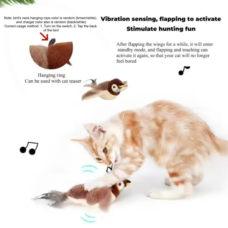 Hot Simulated Bird Cat Toy Interactive Rechargeable Chirping Flapping Bird(no Flying)