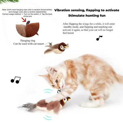 Hot Simulated Bird Cat Toy Interactive Rechargeable Chirping Flapping Bird(no Flying)