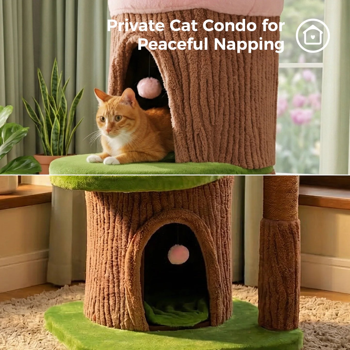 Large Cat Tree with 4 Spacious Condos Thick Scratching Post Flower Top Bed,  Indoor Luxury Cat House