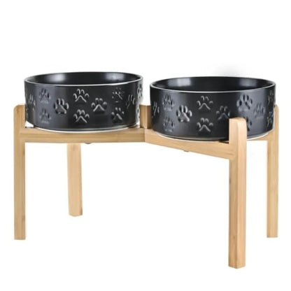 Dogs and Cat Bowls Raised with Non-Slip Bamboo Stand for Medium Sized Breed