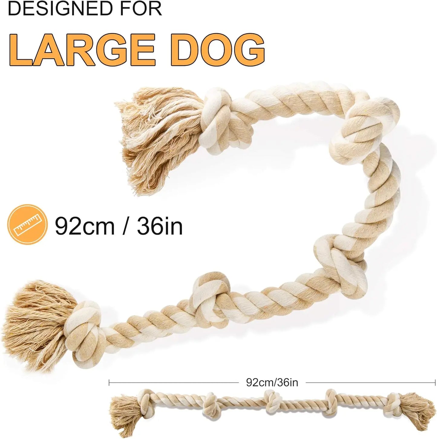 Durable Cotton Dog Rope Toy for Aggressive Chewers, 3 Feet with 5 Knots, Tug of War and Teeth Cleaning