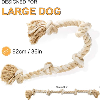 Durable Cotton Dog Rope Toy for Aggressive Chewers, 3 Feet with 5 Knots, Tug of War and Teeth Cleaning