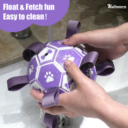 Dog Toys Soccer Ball with Straps, Interactive Dog Toys for Tug of War