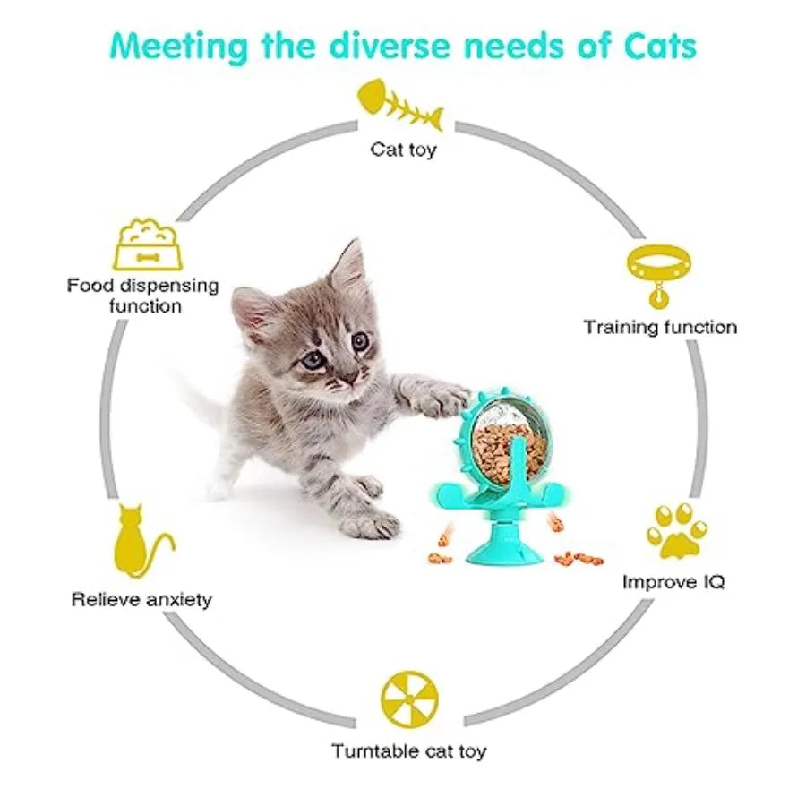 Cat Interactive Feeder 360° Degree Rotating, Interactive Cat Food Treat Dispenser