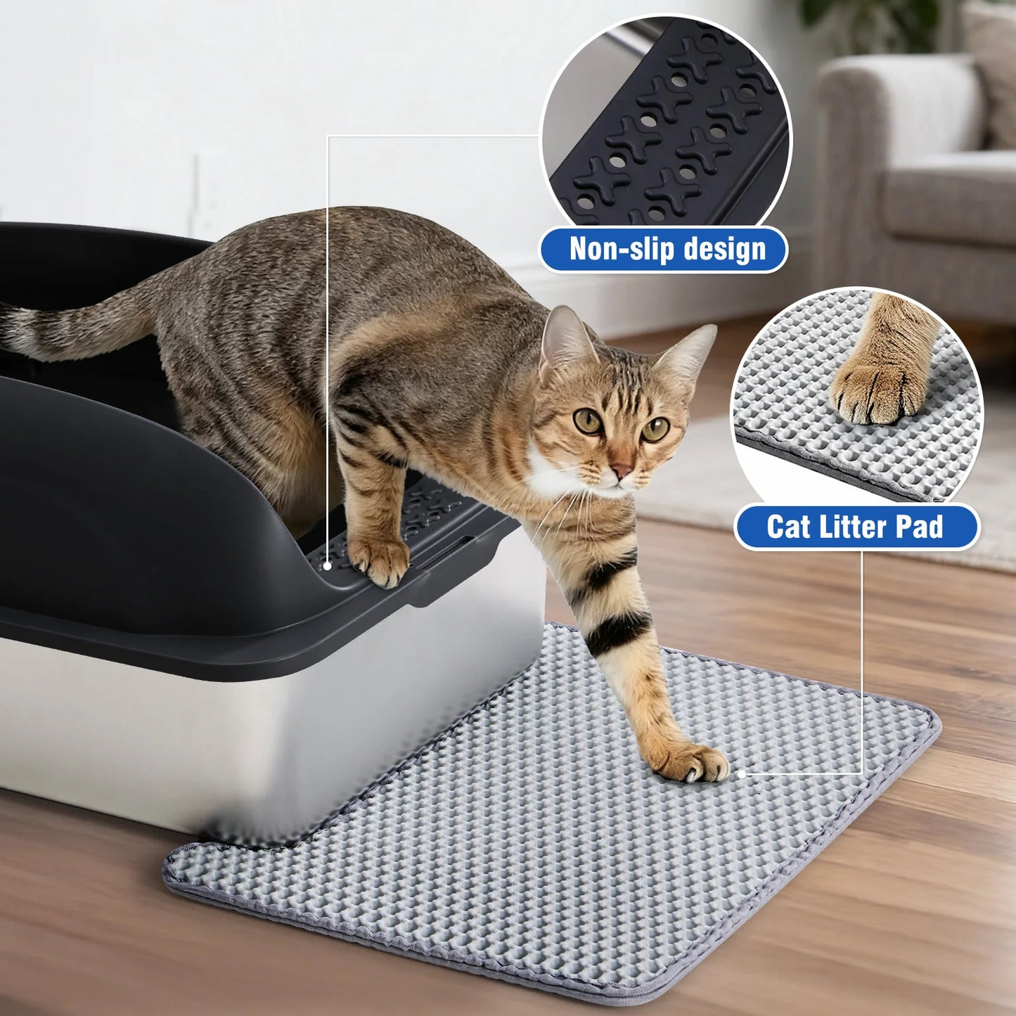 JHK Stainless Steel Cat Litter Box with Lid Scoop and Mat Included