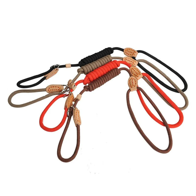 Slip Rope Lead Leash Heavy Duty Braided Rope Adjustable Loop Collar for Medium Large Dogs