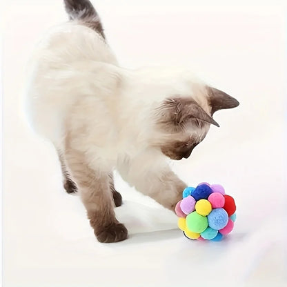 1Pcs  Random Color Pet Elastic Bell Ball -  Self-Play Cat Teaser Chew Balls for Indoor Cats & Kittens