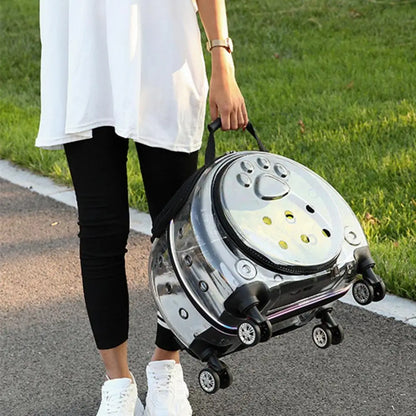 Pet Trolley Case with Ventilation Holes Portable Silent Wheels Travel Backpack for Cats