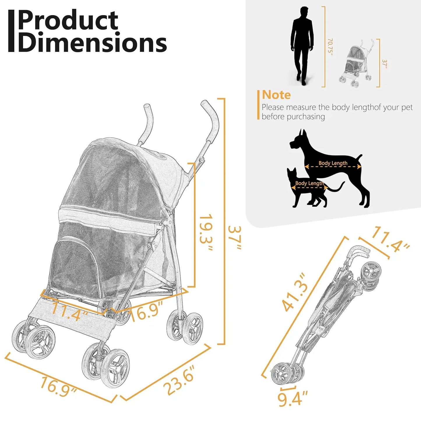 Lightweight 4-Wheel Pet Stroller, Portable with Breathable Mesh, Up to 22lbs