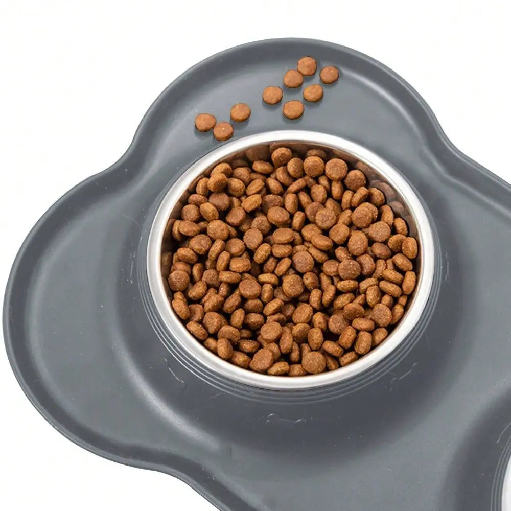 Stainless Steel Double Bowl Pet Feeding Bowl, AntiSpill AntiOverflow With Tray For Small And Large Dogs