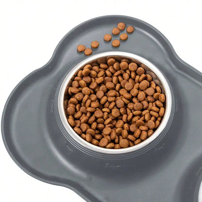 Stainless Steel Double Bowl Pet Feeding Bowl, AntiSpill AntiOverflow With Tray For Small And Large Dogs