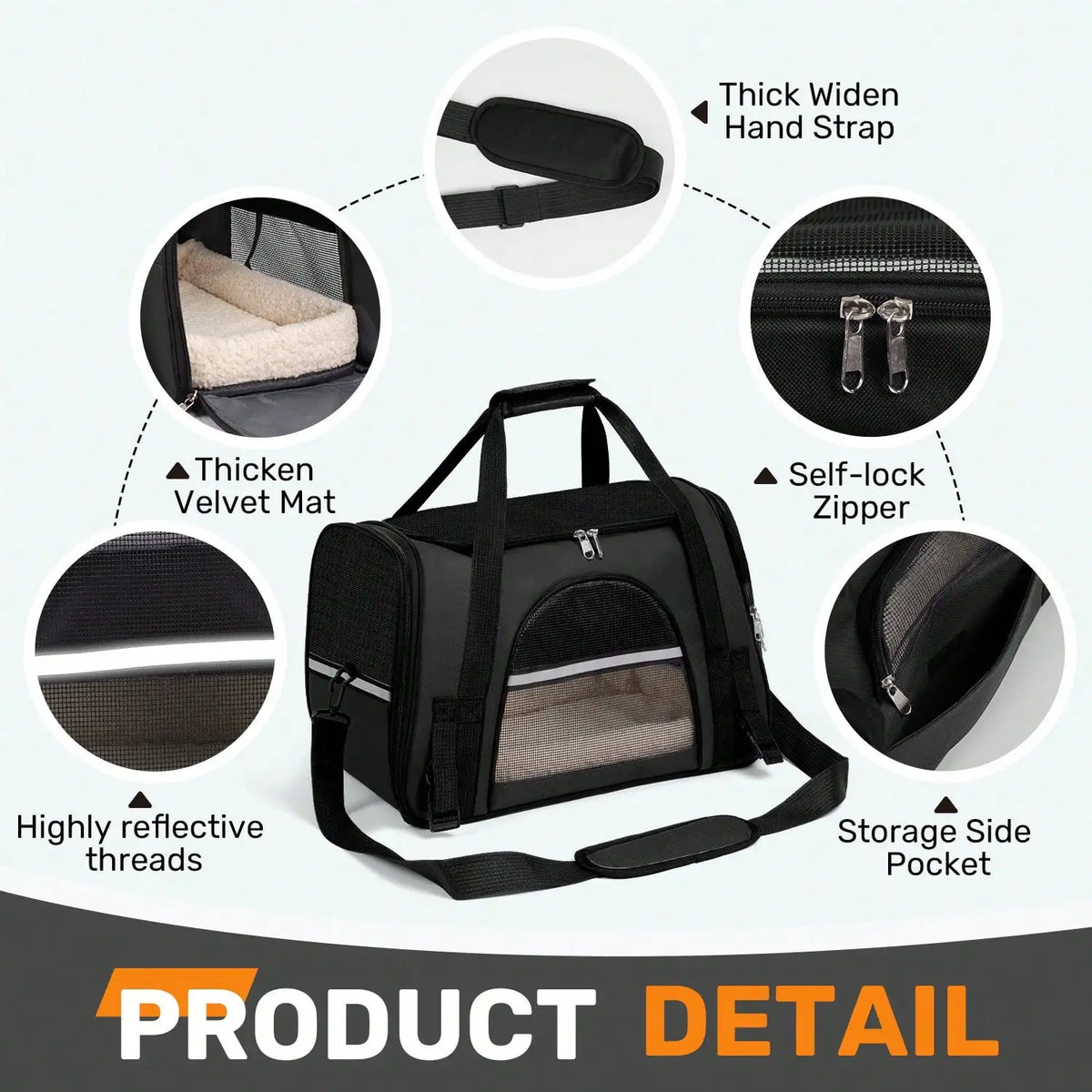 Breathable Pet Carrier Bag Airline Approved Foldable Travel Carrier Secure Anti Escape Zipper Ventilated Spacious Collapsible