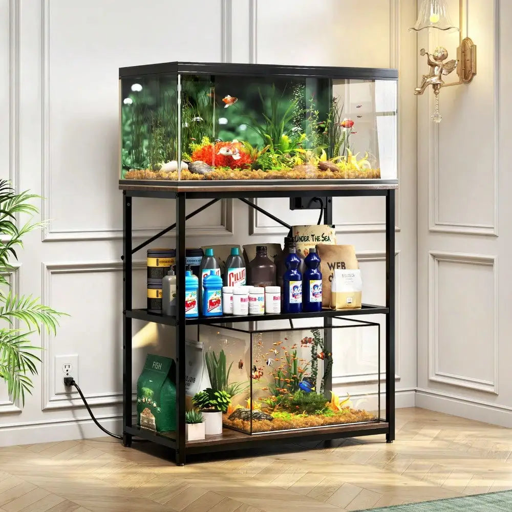 10-30Gallon Adjustable Fish Tank Aquarium Stand with Charging Station
