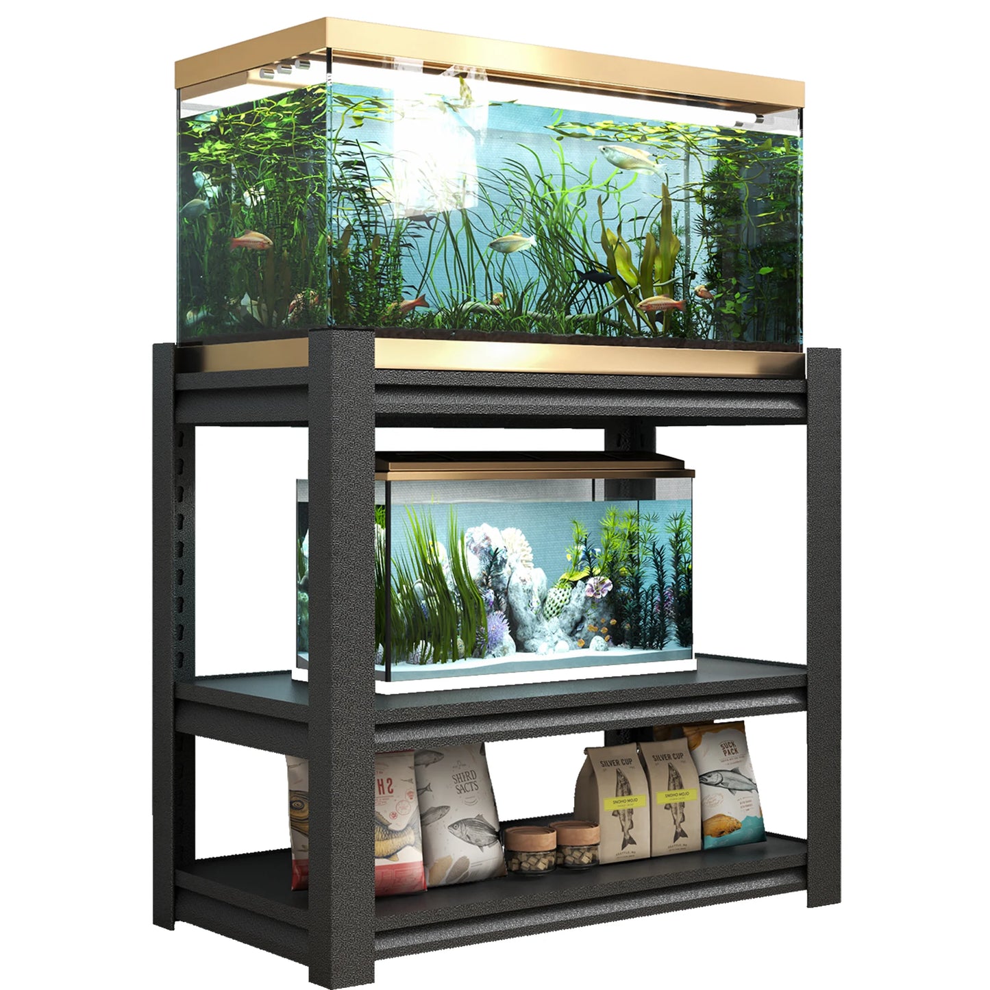40-50 Gallon Fish Tank Stand - Metal Aquarium Stand, 31.5 "L x 18 "W x 34"H Adjustable Heavy Duty Reptile Tank Stand, Adjustable 3-Tier Fish Tank Rack