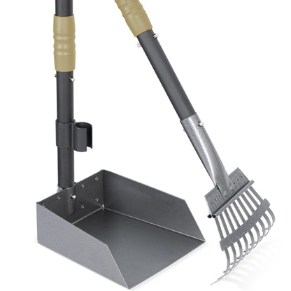Dog Pooper Scooper Tray and Rake Set, Stainless Handles