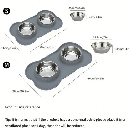 Stainless Steel Double Bowl Pet Feeding Bowl, AntiSpill AntiOverflow With Tray For Small And Large Dogs