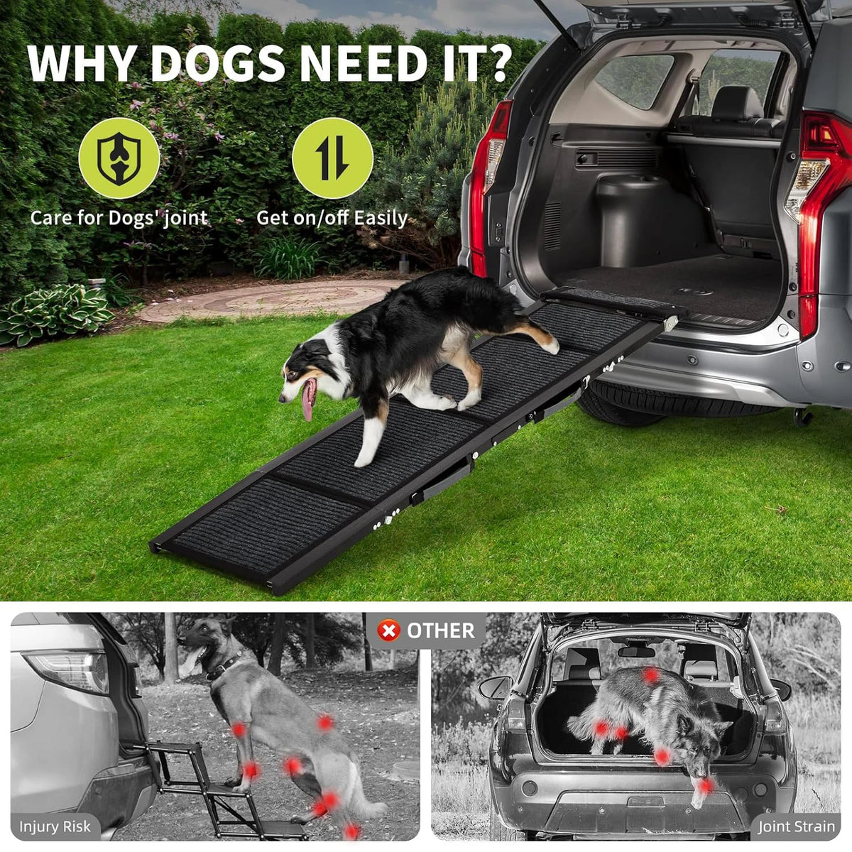 Upgraded Folding Pet Ramp For Large Dogs With Non-Slip - Surface Portable Outdoor Dog Car Ramp Up to 250 LBS