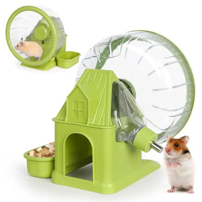 4 in 1 Quiet Hamster Exercise Wheel, Multi Functional Hamster House with Running Wheel, Water Bottle, Food Bowl and Hideout,