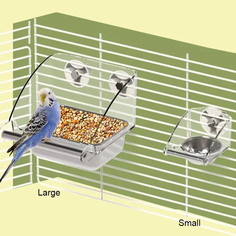 Large Stainless Steel Pet Bird Food Water Bowl Easy to Install Anti Splash