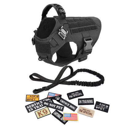 Military Dog Harness Collar Leash Bags Patches Set Training Vests