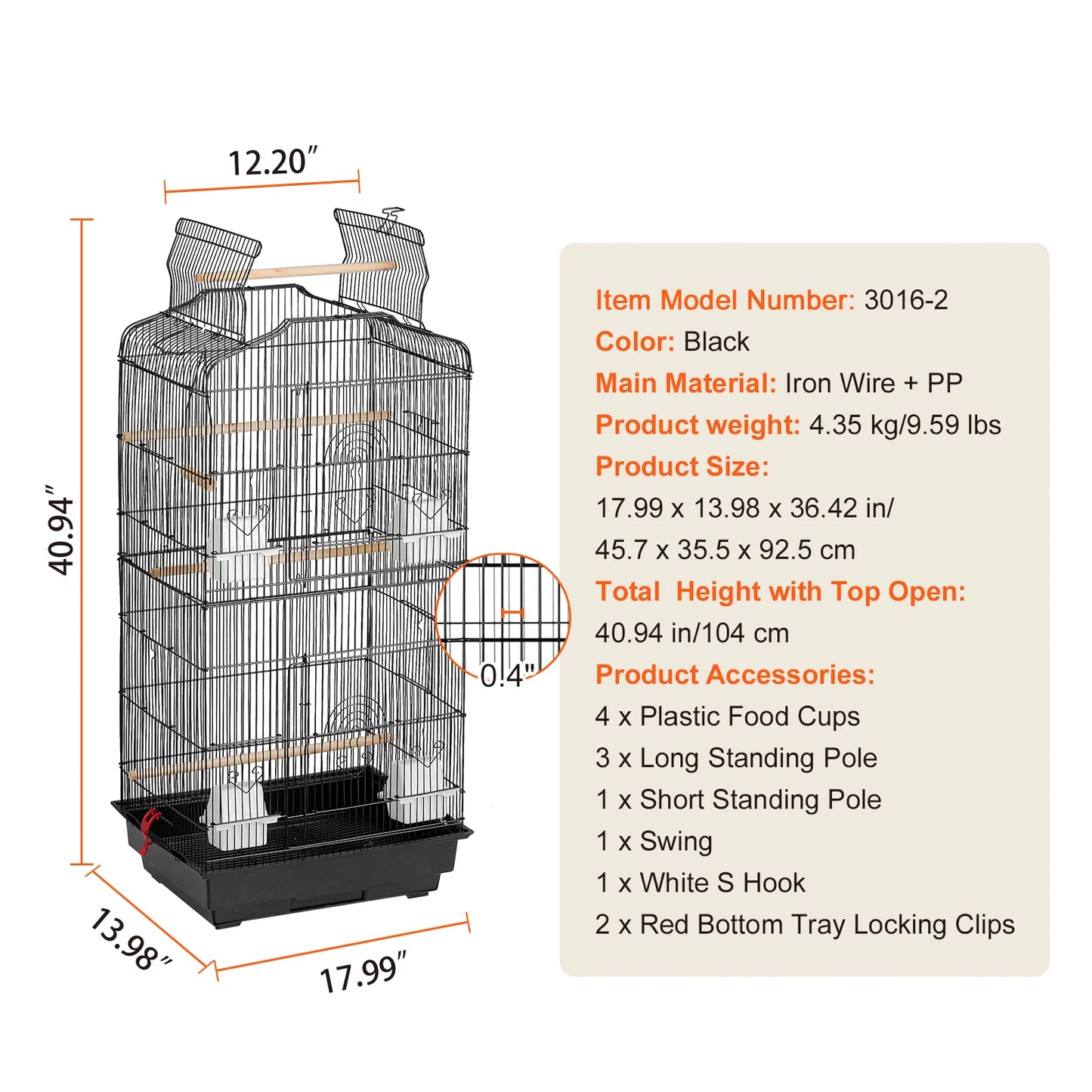 Open Top Large Bird Cage With Swing and Perch For All Kinds of Birds.