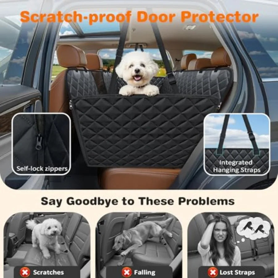 4 in 1 Dog Car Seat Cover for Back Seat, Waterproof Dog Hammock with Mesh Window and Side Flap