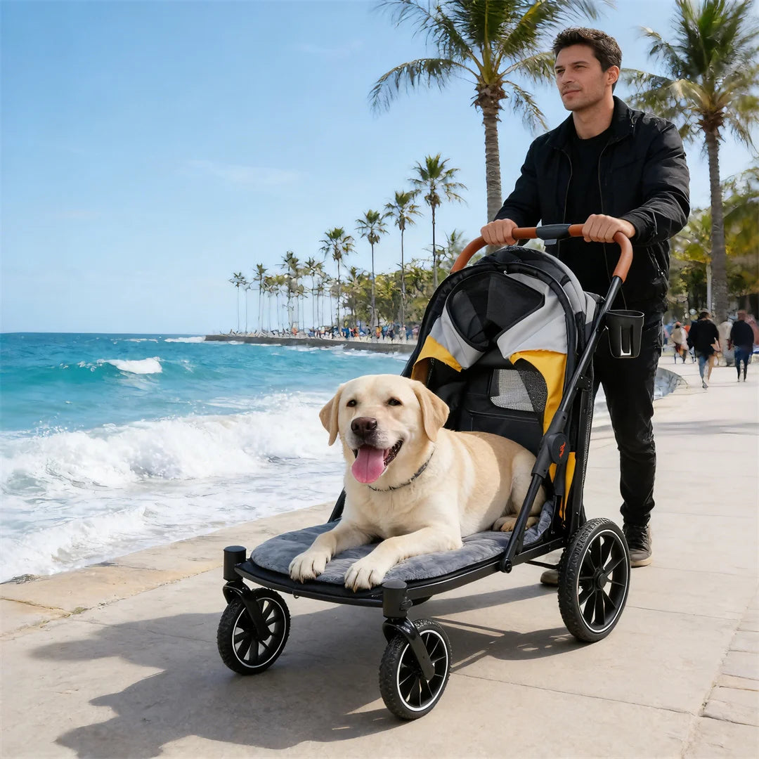 Portable Dog Stroller for Large Dogs: Outdoor Pet Stroller with One-Click Folding Dual Entry Pet Stroller Jogger Cart on Wheels, Storage Pockets,