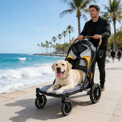 Portable Dog Stroller for Large Dogs: Outdoor Pet Stroller with One-Click Folding Dual Entry Pet Stroller Jogger Cart on Wheels, Storage Pockets,