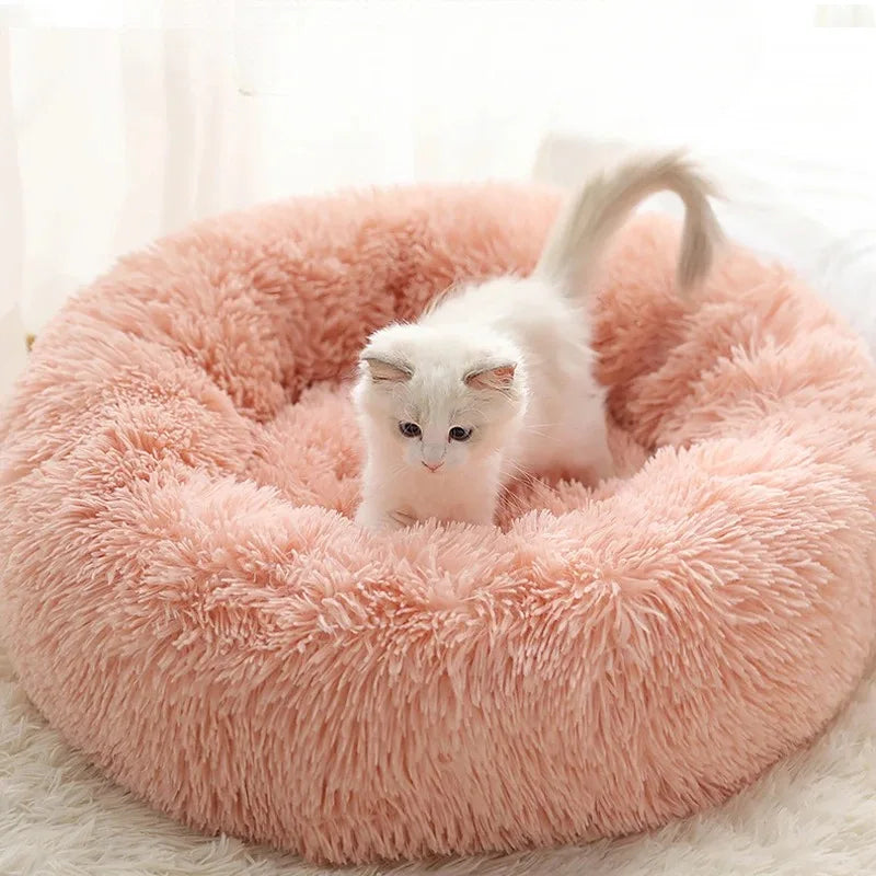 Soft Pet Bed Pad Plush Warm Faux Fur Donut Round Bed Comfortable Sleeping Washable
