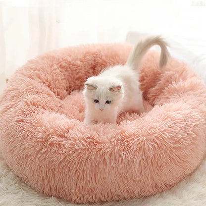 Soft Pet Bed Pad Plush Warm Faux Fur Donut Round Bed Comfortable Sleeping Washable