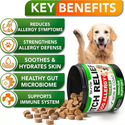 Dog Itch Relief Allergy Chews, For Immune Support+Gut Health+Soothing Skin Itching And Ear Itching