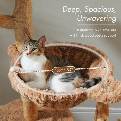 Large Cat Tree Tower with Sisal Scratching Post Wicker Basket Bed Flower Cat Condo