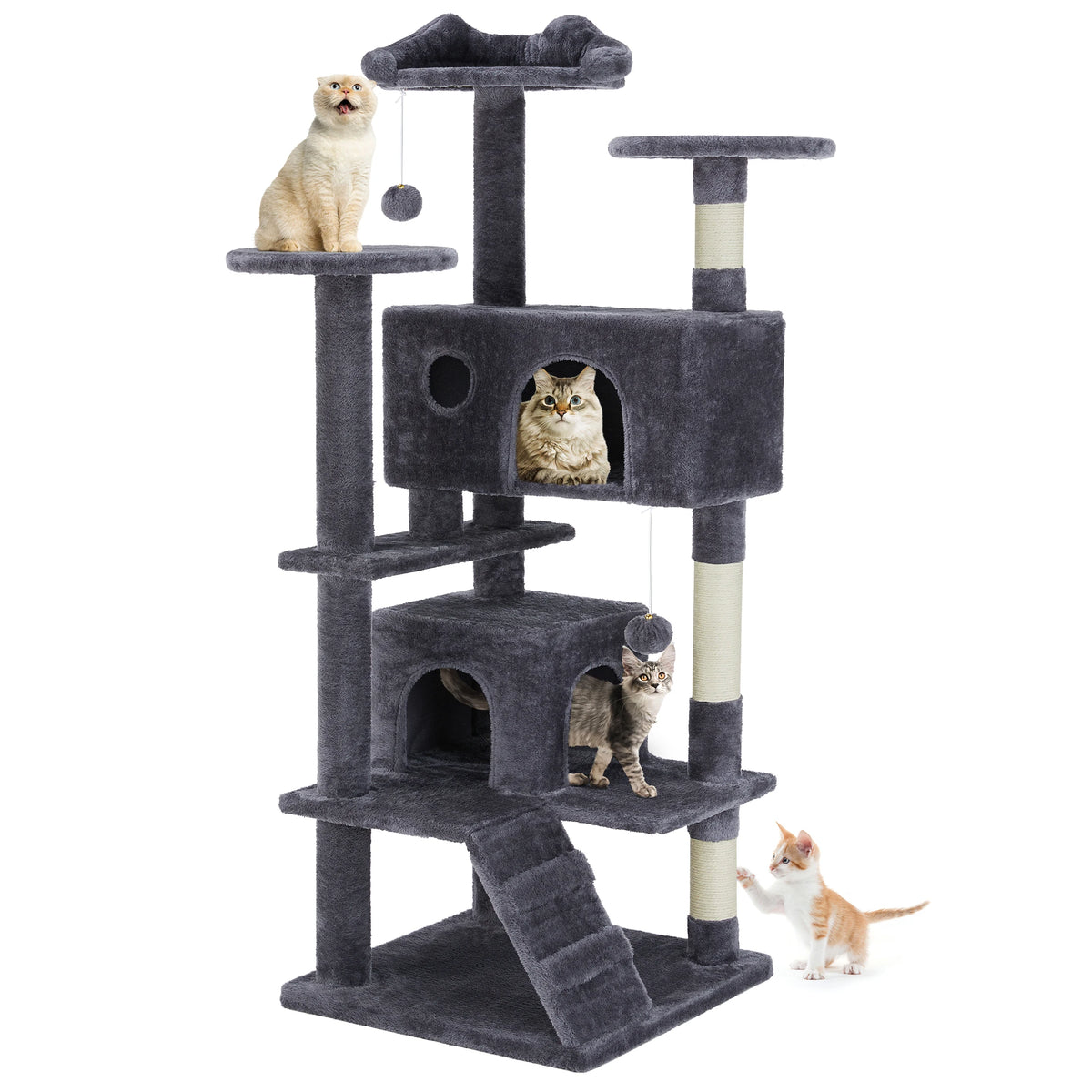 54IN Indoor Cat Tree Tower Multi-Level with Sisal Scratching Post Round Platform Condo with Climbing Ladder