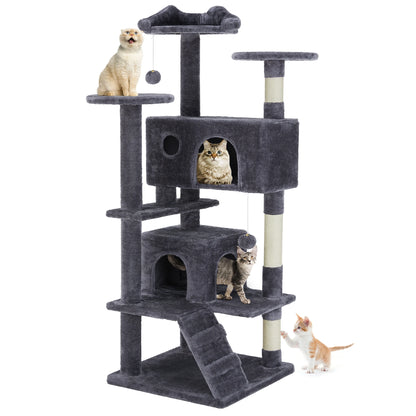 54IN Indoor Cat Tree Tower Multi-Level with Sisal Scratching Post Round Platform Condo with Climbing Ladder