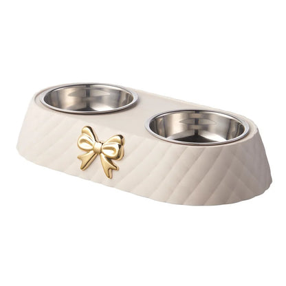 Bow-tie Bowknot Food Bowl Dog Bowl Stainless Steel Double Feeding and Drinking Double Bowl