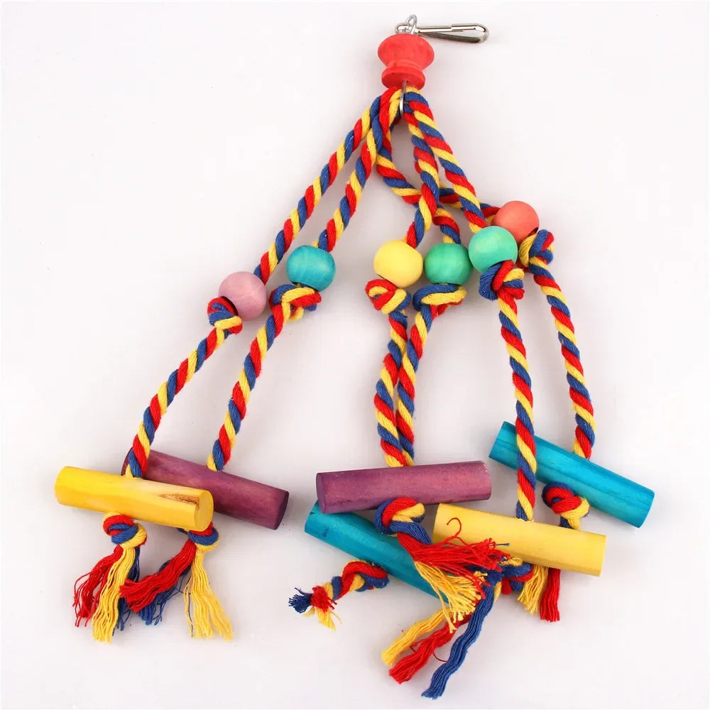 Random Colored Bird Accessorie, Wood Chewing Toy Rope